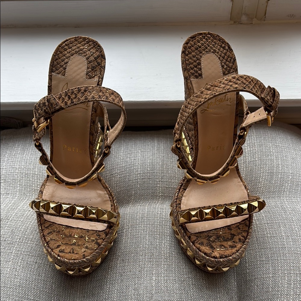 Christian Louboutin Brown and Gold Women's Sandals